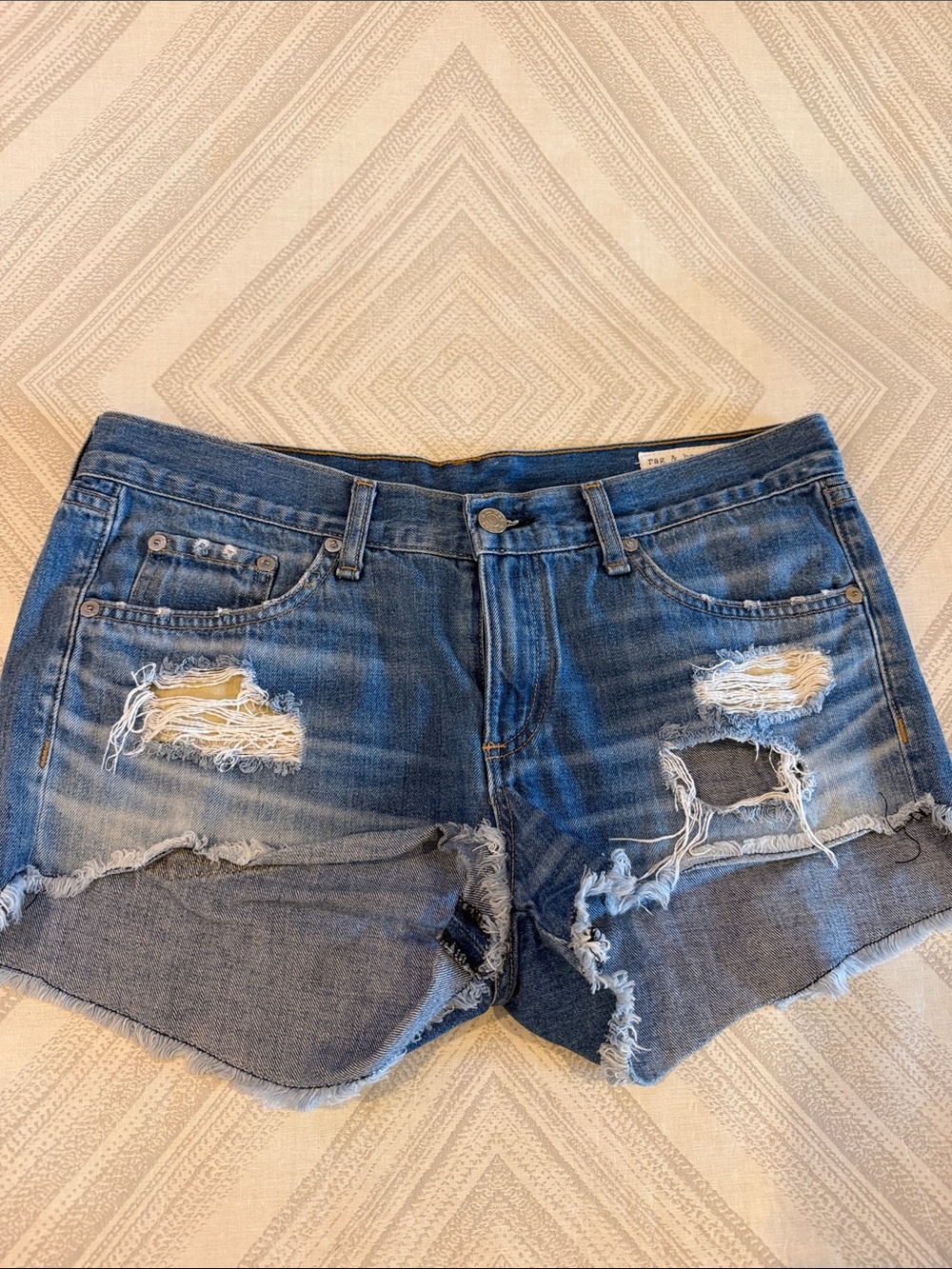 Rag & Bone Distressed Blue Denim Cutoff Jean Shorts Size 28
